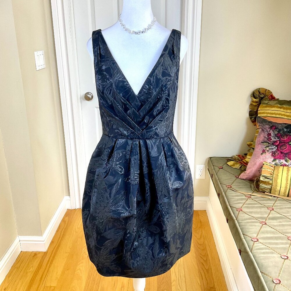 Vera Wang Dress Black Cocktail Satin Damask (6) - Picture 2 of 9